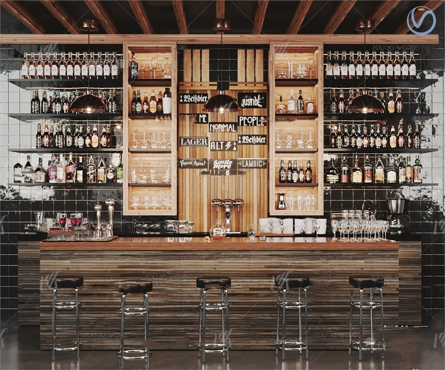 Industrial style bar counter 3d model
